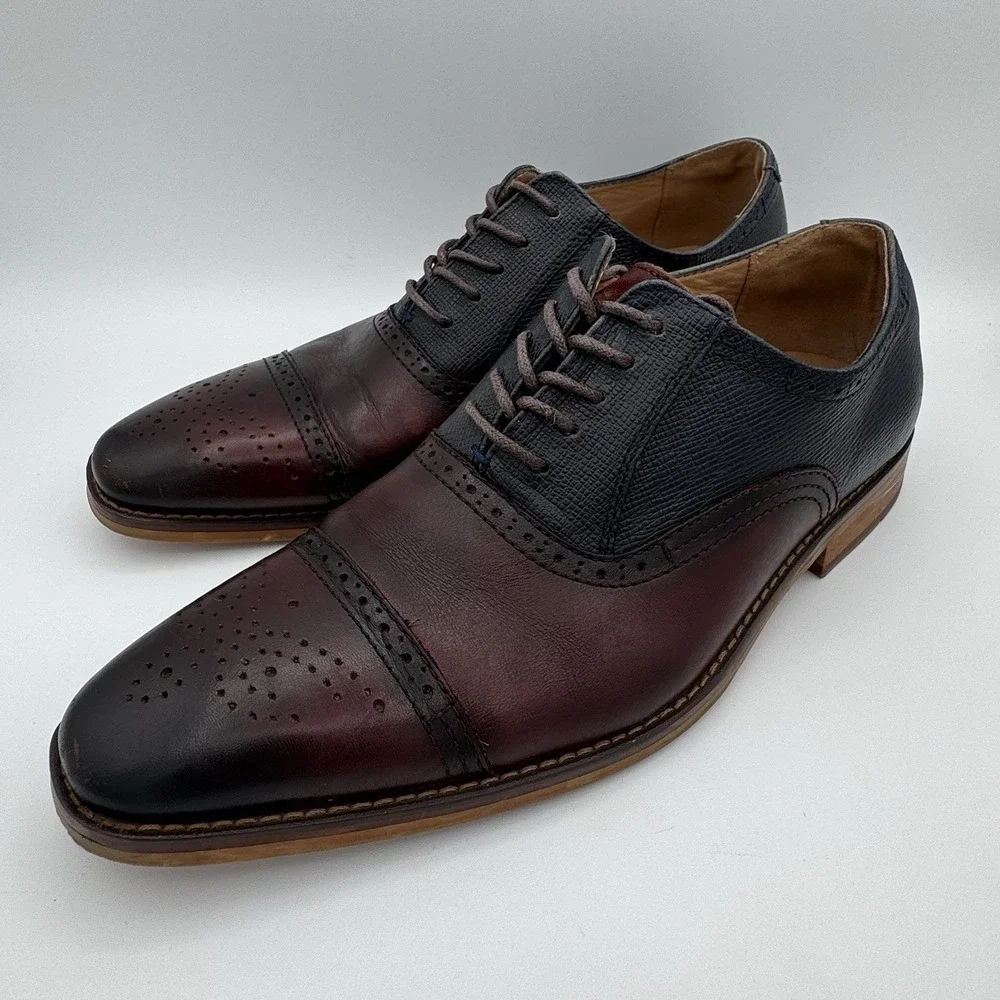 La Milano Weston Shoes Mens 10.5‎ Burgundy Navy Leather Dress Oxford Classic